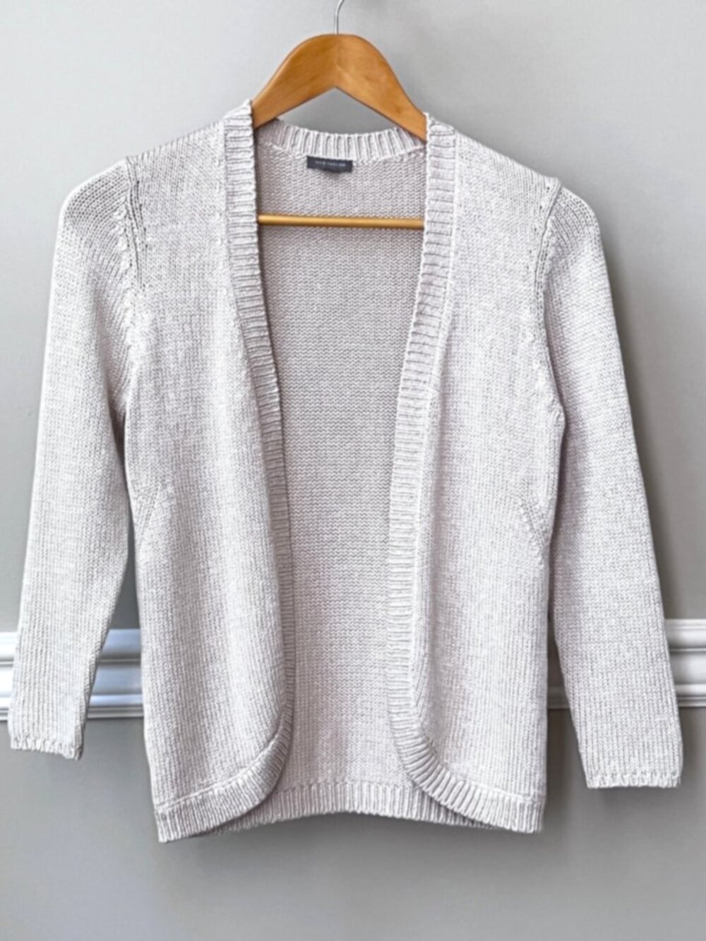 Ann Taylor 97% Silk Blend Open Front Sweater Knit Cardigan Cream Light Beige XS